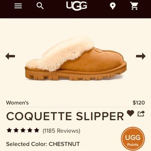 Ugg Coquette Slipper, Ladies Size 7, Chestnut